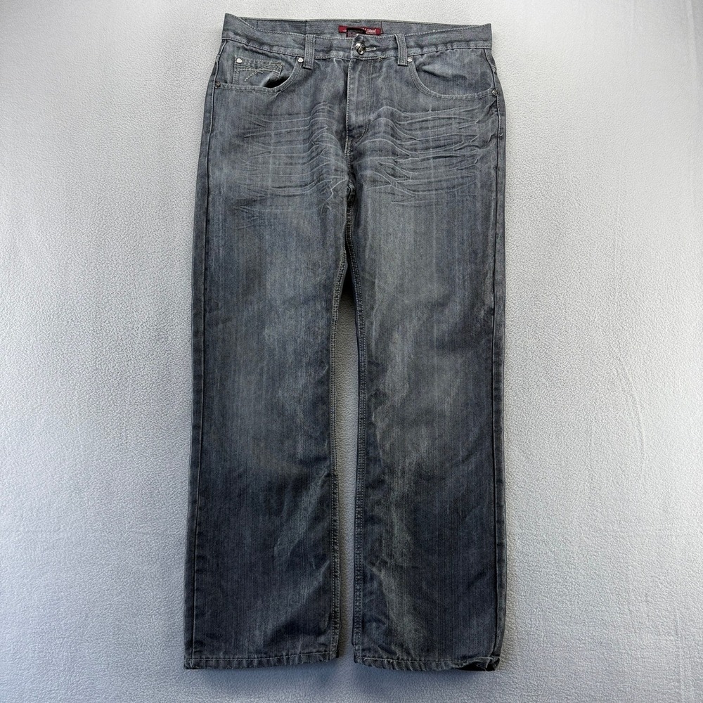 Vintage Old Skool Jeans Mens 34 Gray Black Metallic Shiny Denim Y2K Baggy Cotton